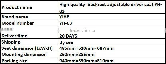 (YH-03)High quality backrest adjustable driver seat
