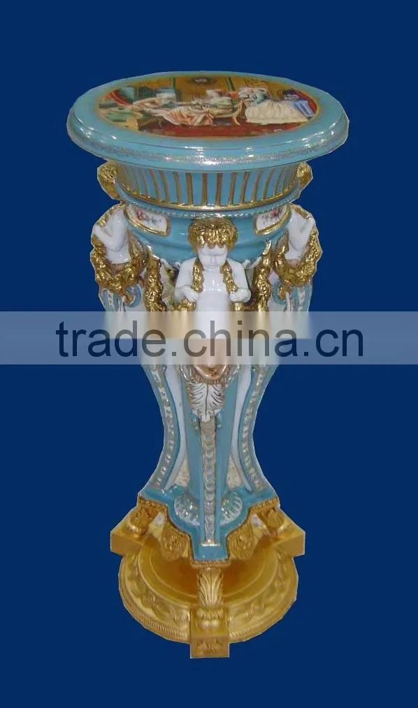 Adorable Cherubs Designed Porcelain Handicraft Small Round Table, Home Decorative Porcelain Art Table
