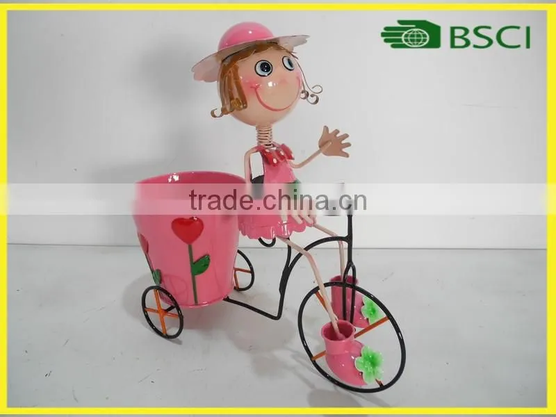 YS16013RV1 metal craft bicycle garden ornaments planter pot for garden decor