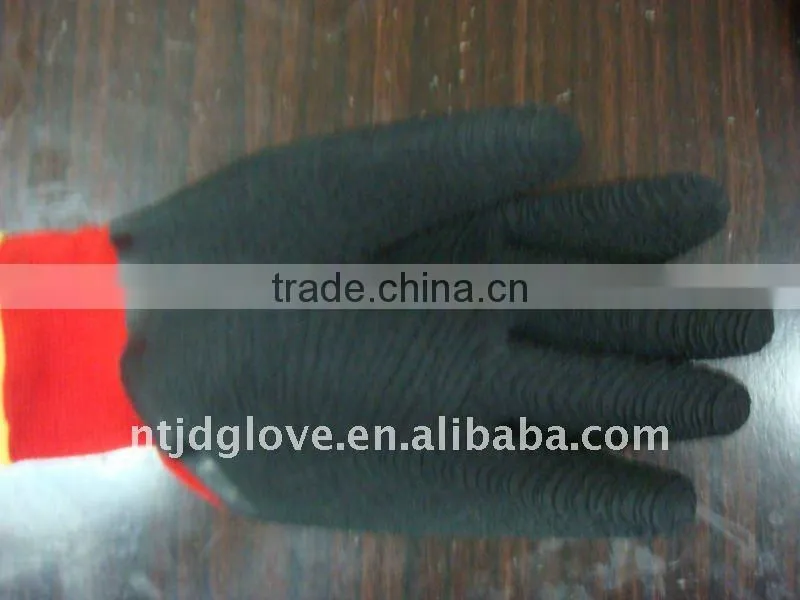 Welding gloves .13G Red Nylon with palm open back coated black Crinkle latex gloves , Knit wrist . latex gloves