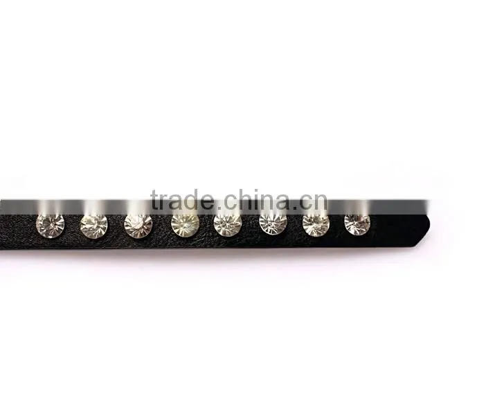 Fashion rhinestone decorated pin buckle sex girl black thin PU waist belt