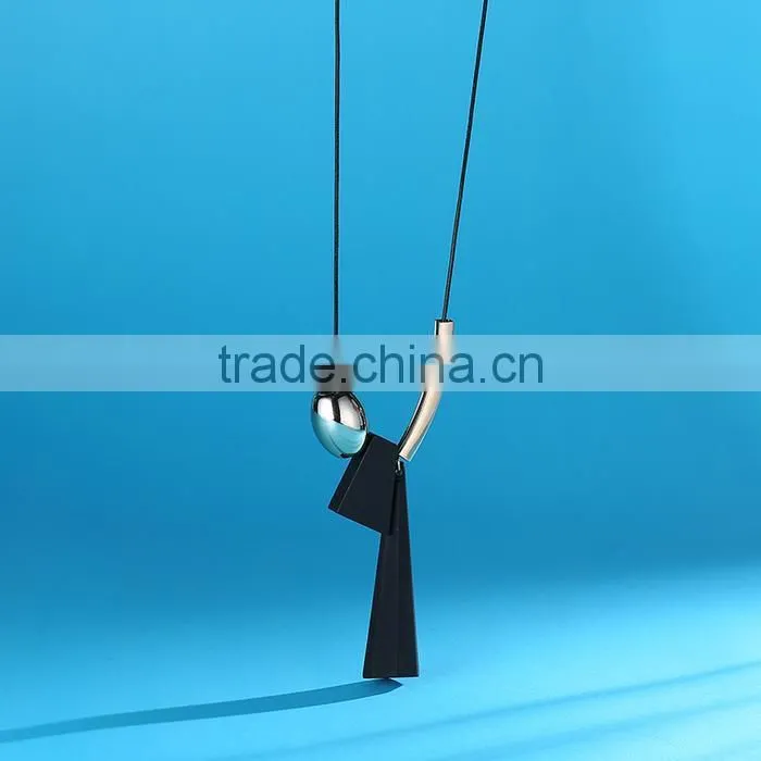 geometric wood bead pendant necklace gold curved tube bead black chain necklace geomotric rubber pendant long sweater necklace
