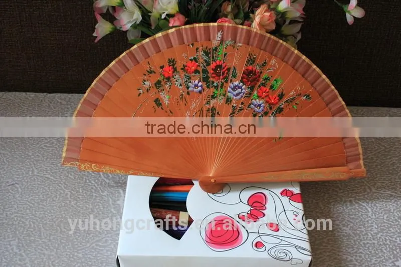 hand paited Spanish Wood Fan with Flower Pattern