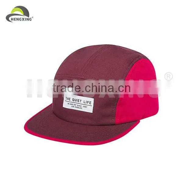 Multi color adjustable 5 panel cap with woven label front