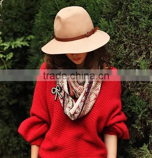 2014 China Wholesale New Latest Floopy Broadbrimmed Panama Style Beige Wool Cheap Fedora Hat