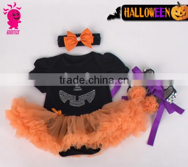 Helloween new fashion 3pcs skull princess short sleeve romper sets including romper,headband and shoes