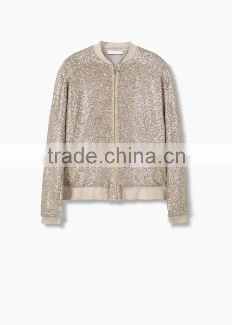 Wholan sliver sequins flight jackets oem reversible sequin fabric bomber jacket