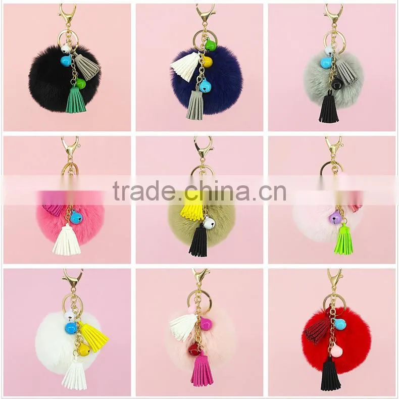 2017 New Arrival Popular Rex Rabbit Fur Pompom Keychain with Tassel Fur Ball Keychain 110A