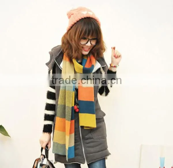 High quality colorful stripe long 180cn wool women autumn and winter wear rainbow knit scarf fashion