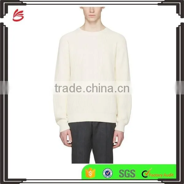 Crew Neck Long Raglan Sleeve Ribbed Cotton Jersey Sweater in Off White for Men