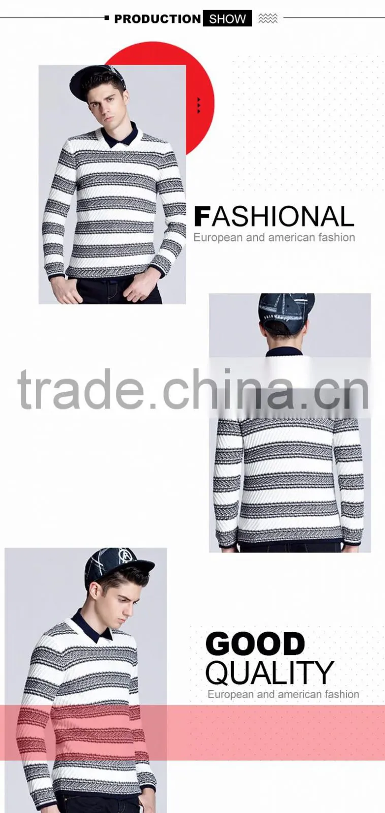alibaba china selling striped clothes cashmere jacquard sweater for men