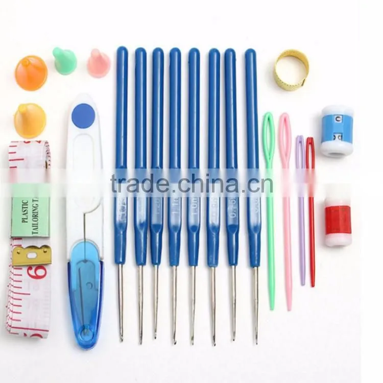 Hot Selling Plastic Crochet Hook Set Include Knitting Yarns,Thimble,Measuring Tape,Handle Knitting Needles Hooks