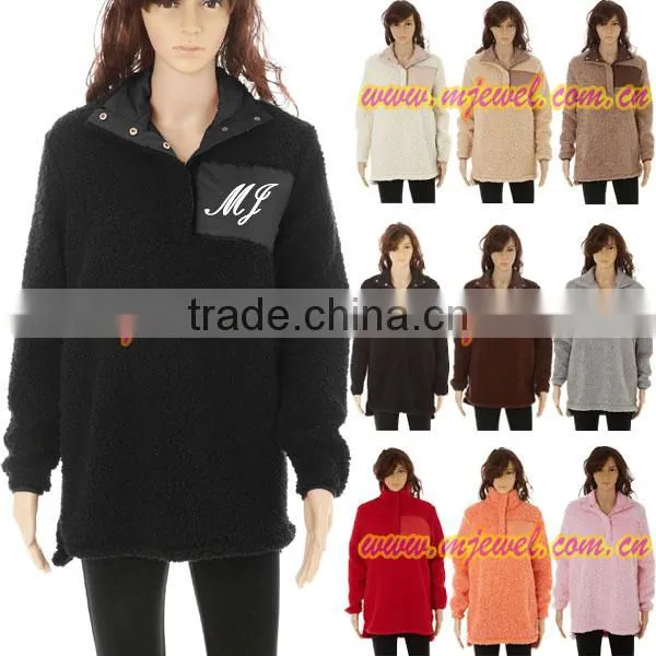Wholesale monogram sherpa fleece woman pullover sweater