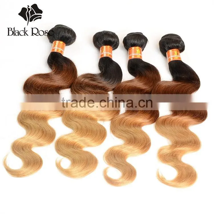 1b/4/27# Body Wave Virgin Brazilian Brown Hair with Blonde Highlights