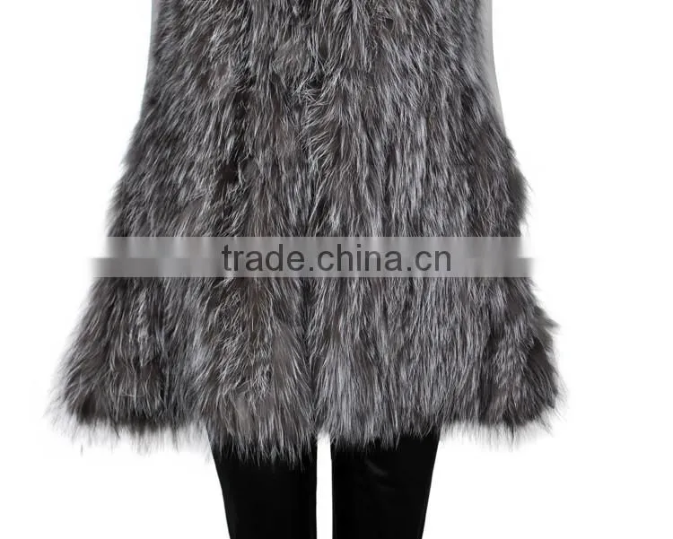 YR620 Top Quality Fashion Fur Women Silver Fox Fur Knit Waistcoat