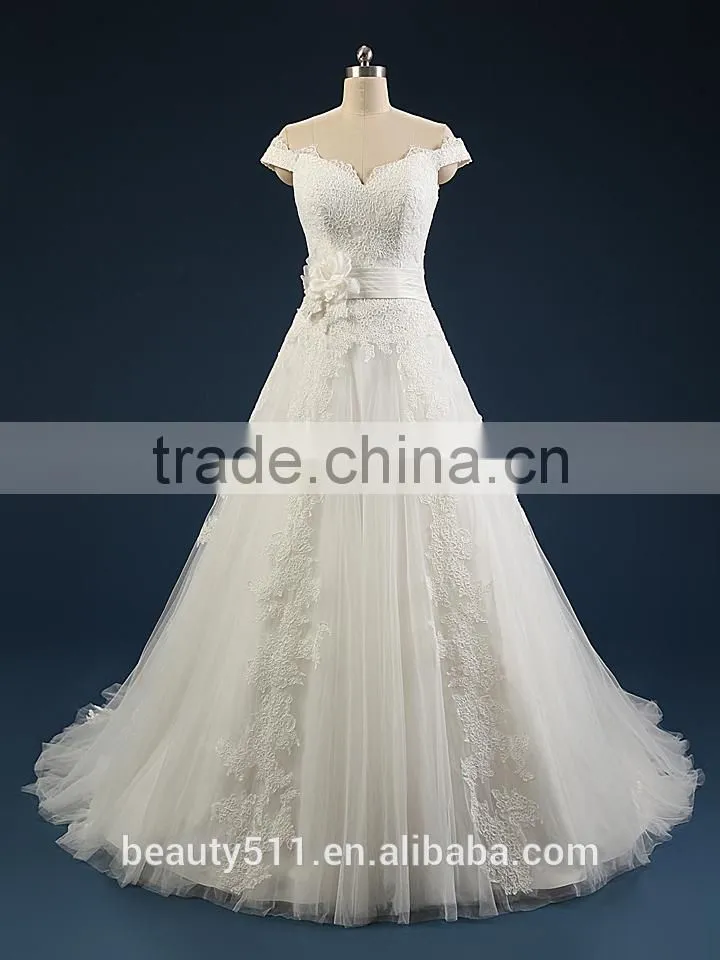 Wholesale 2017 Wedding dress Elegant A-line Sweetheart Cap Sleeve Tulle with lace wedding gown bridal dresses F106
