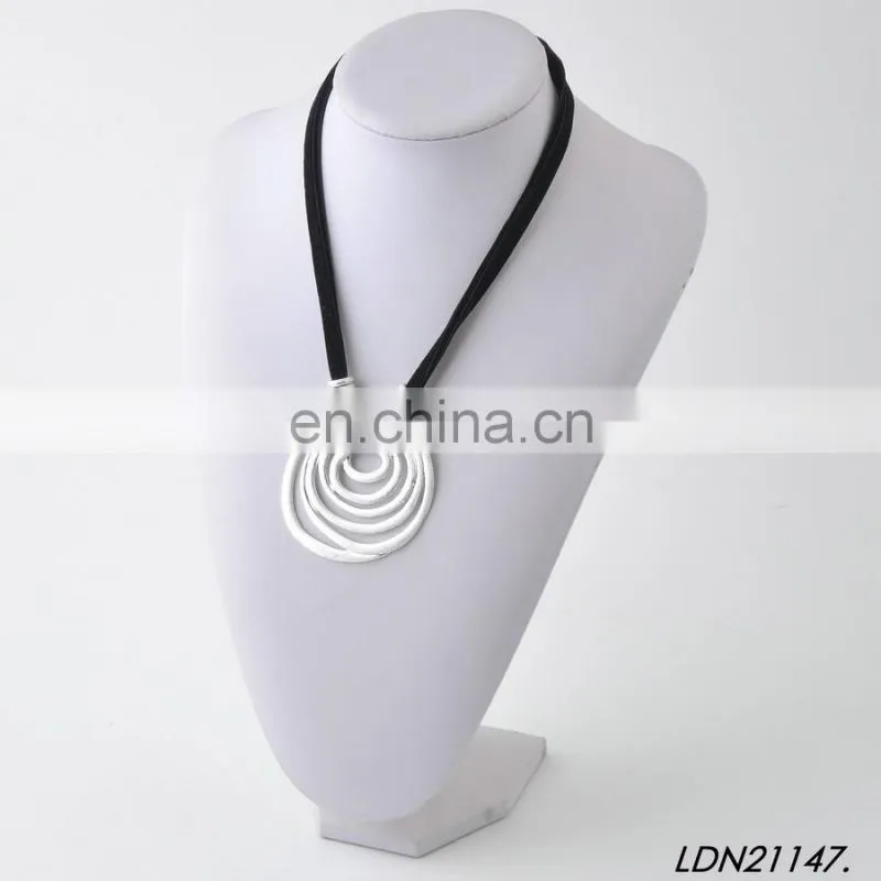 Wron Siver Beaded Leather Tassel Long Necklaces
