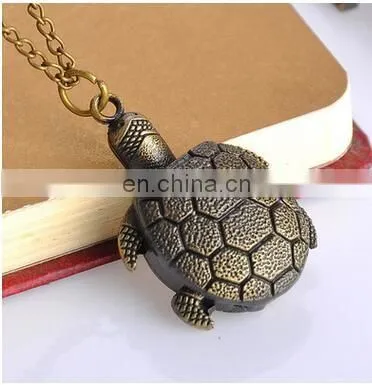 Bronze Vintage Lovely Turtle Mini Small Size Quartz Pocket Watch Women Lady Girl Necklace Pendant Chain Birthday Gifts