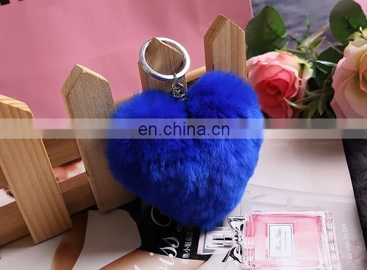 Factory wholesale multicolor rex rabbit fur heart shape fur keychain