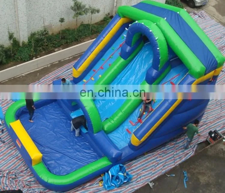 Outdoor giant inflatable water slide with climbing wall