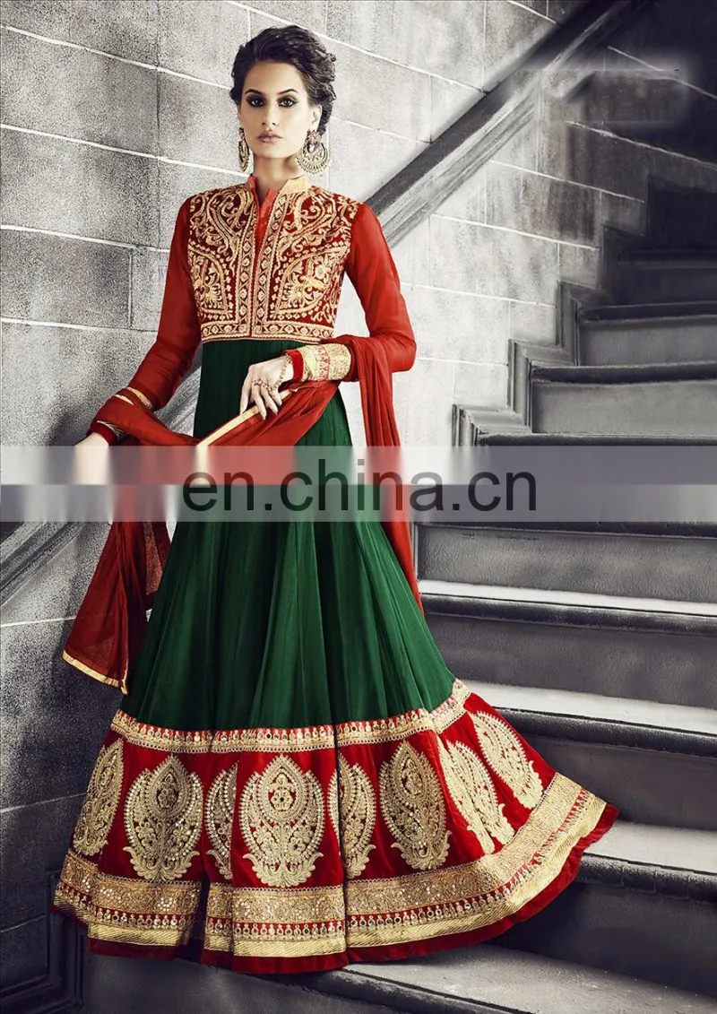 Red Colored Pure Georgette Heavy Designer Suit.