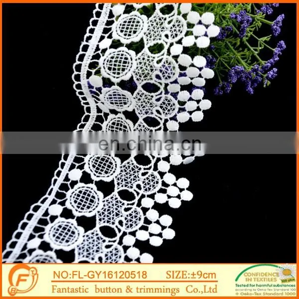 Flower Trimming laces And Waves White lace fabric wholesale tassels