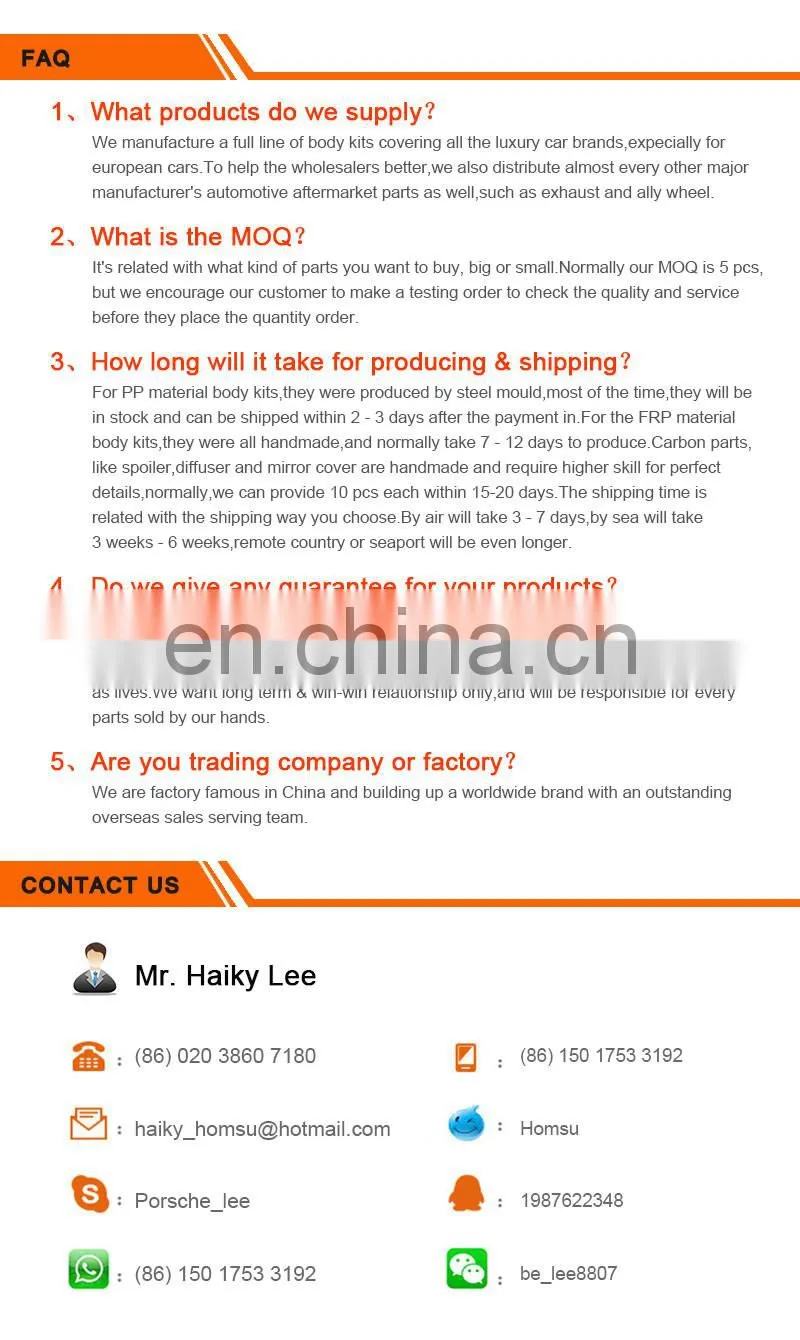 high quality HM original style front bumper rear bumper spare parts carbon fiber diffuser fiber glass auto tuning hot sell wide