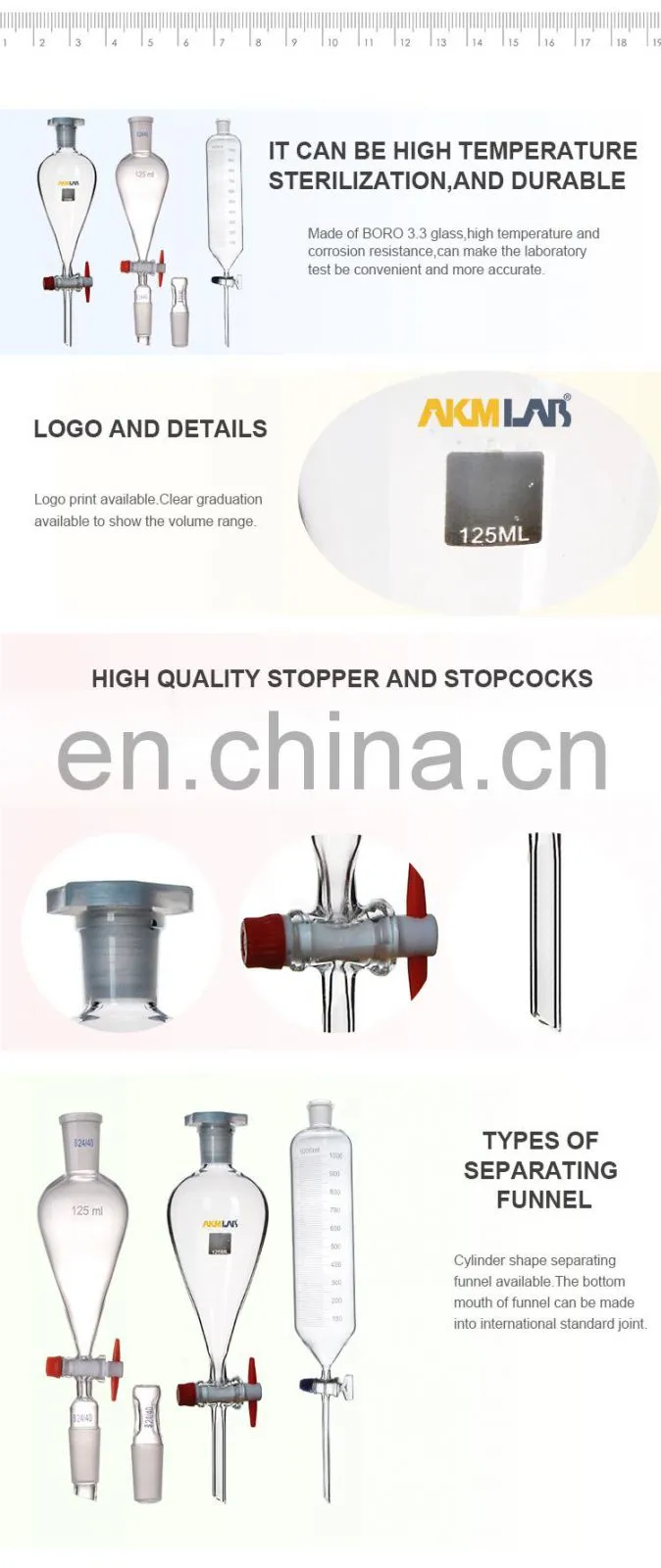 AKM LAB Glass Cylinder Shape Separating Funnel With Graduation