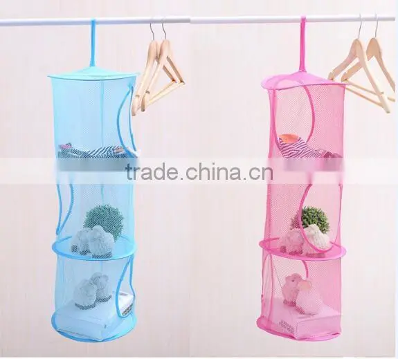 Hanging Mesh Space Saver Bags Organizer 3 Compartments Toy Storage Basket for Kids Room Organization Mesh Hanging Bag