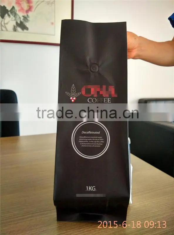 side gusset laminated plastic printed coffee bean packaging bags with valve 1KG