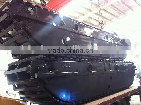 Floating excavator pontoons for 24T excavator assemble, Q345B steel, Doosan motor