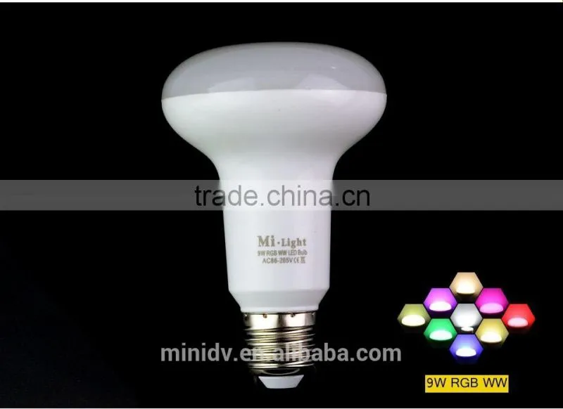 50000 Hours Lifespan 9W RGBW Mi.light E27 WiFi LED Bulb 6000-6500K Color Temperature Adjustable With Free Remote Android IOS APP