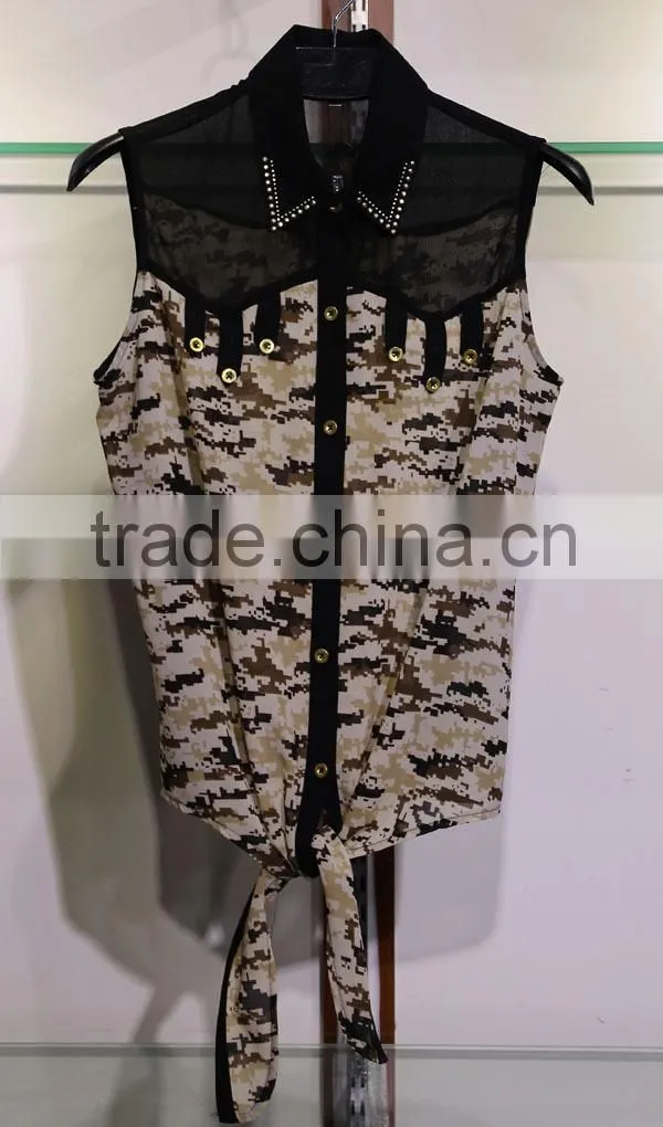 camouflage tied chiffon crop top