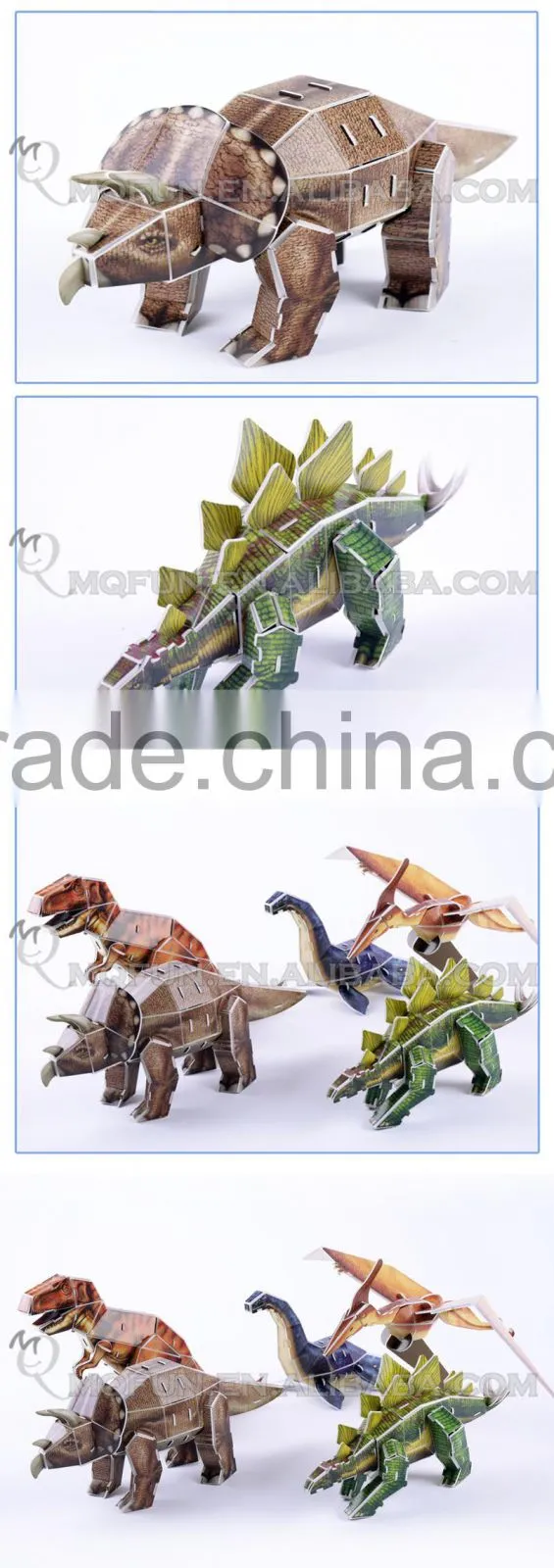 Mini Qute 5 in 1 3d dinosaur puzzle World building blocks 3d paper puzzle model cardboard puzzle game educational toy NO.B468-7