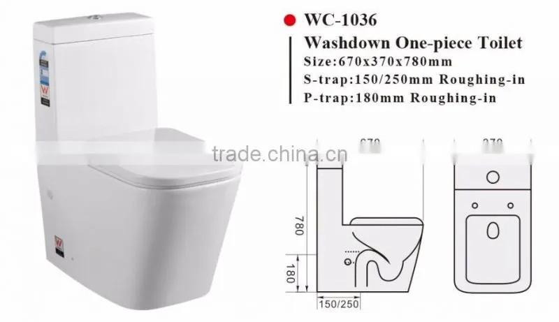 One-piece Washdown Watermark Toilet S/P Trap Back to Wall with GEBERIT or R&T Flush Valve Australian WELS WC-1036