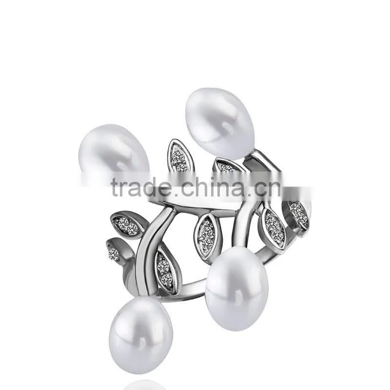 latest leaf shaped pearl ring design for women