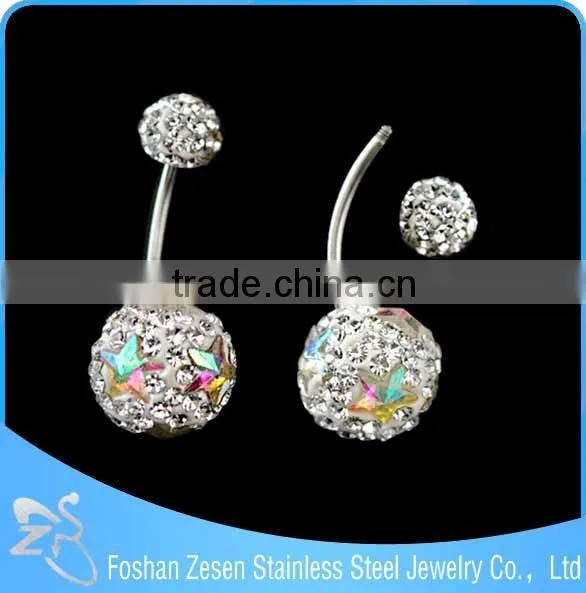 Nickel Free 316L Surgical Steel 14ga CZ Gem Paved Ferido Ball Belly Button Rings