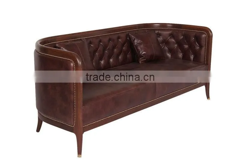 Modern Style teak solid wood sofa designs with leather set