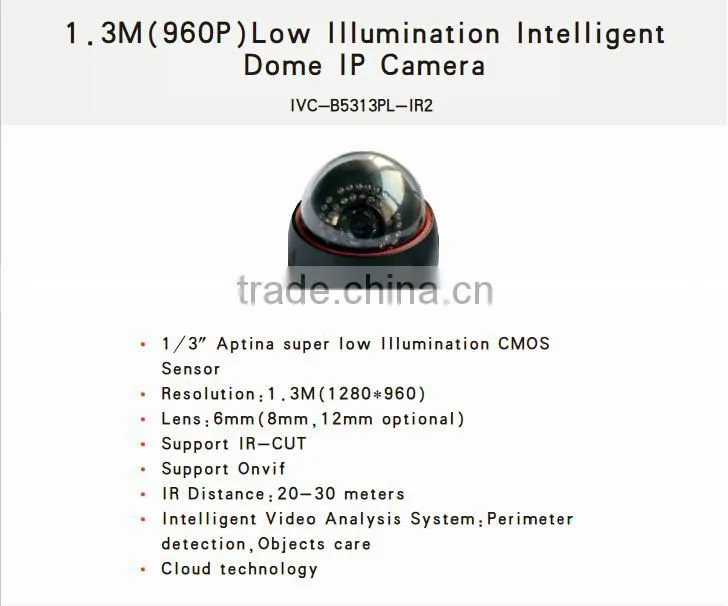 H.264 HD. (1.3 Megapixel) 960P IR Indoor Dome ip Camera1/3'CMOS Low Illumination