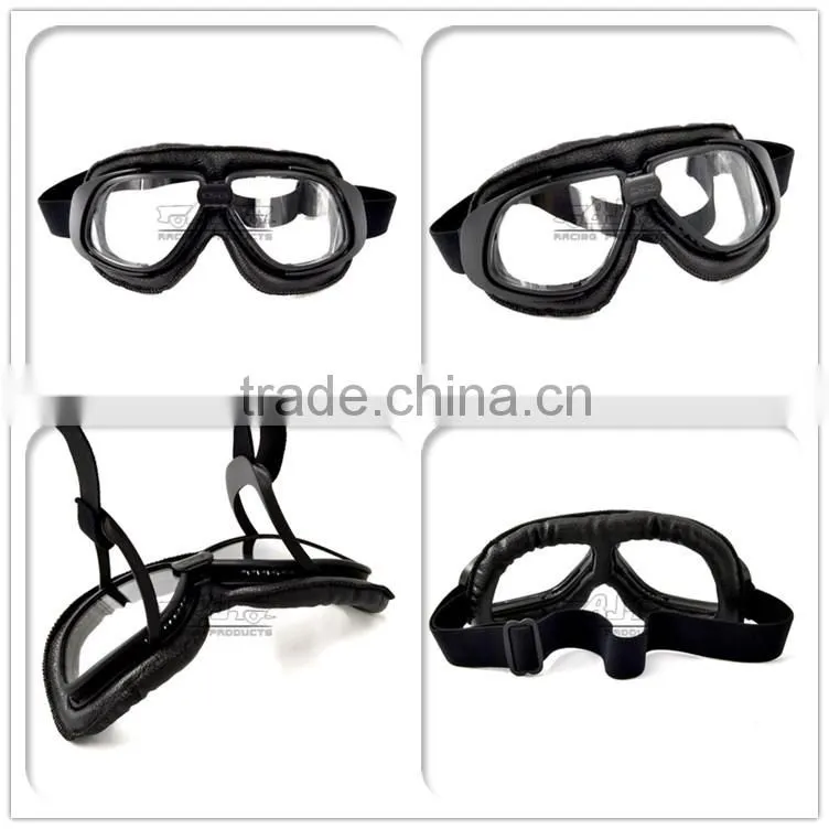 BJ-GT-007 High Quality Black Leather Clear Lens Goggles Motocross