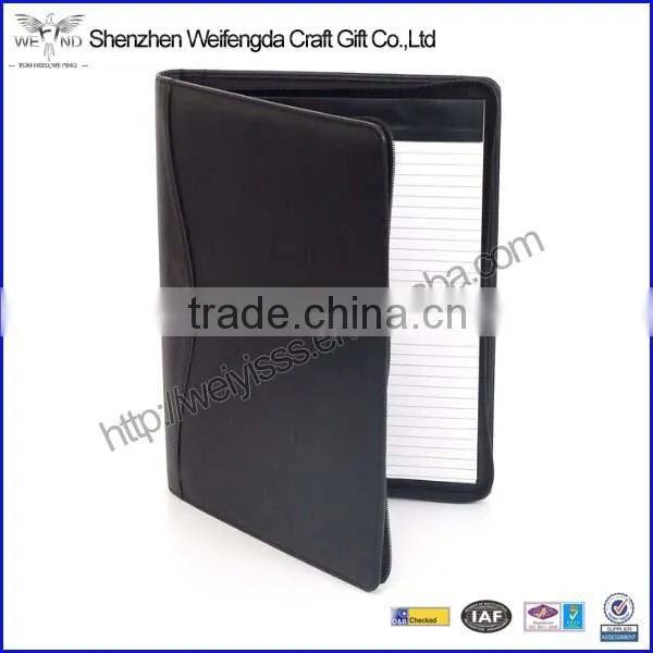 2016 Top Grade Business Handmade Zipper Leather Adjustable Padfolio