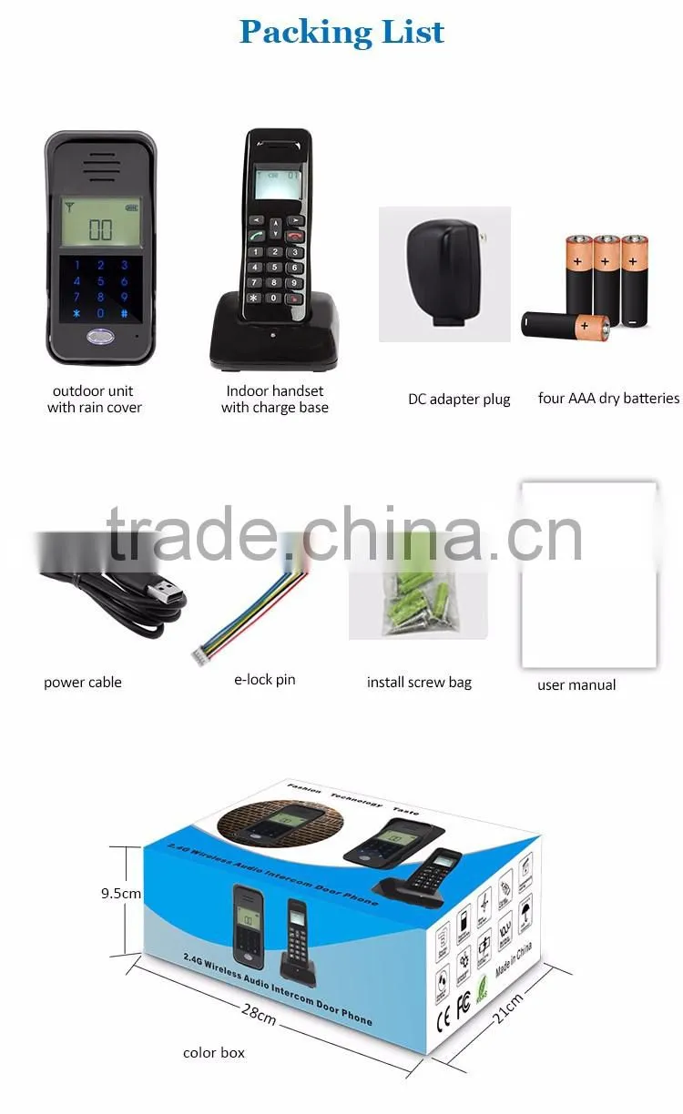 Home Security 2.4GHz Digital Wireless Audio Door Phone Intercom System