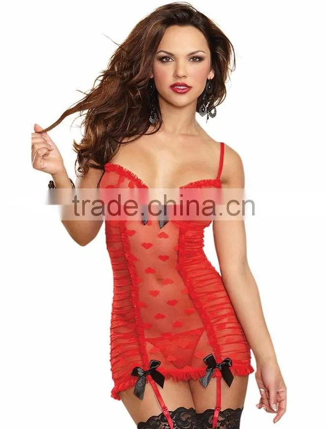 Sexy Heart Jacquard Mesh Garter Slip