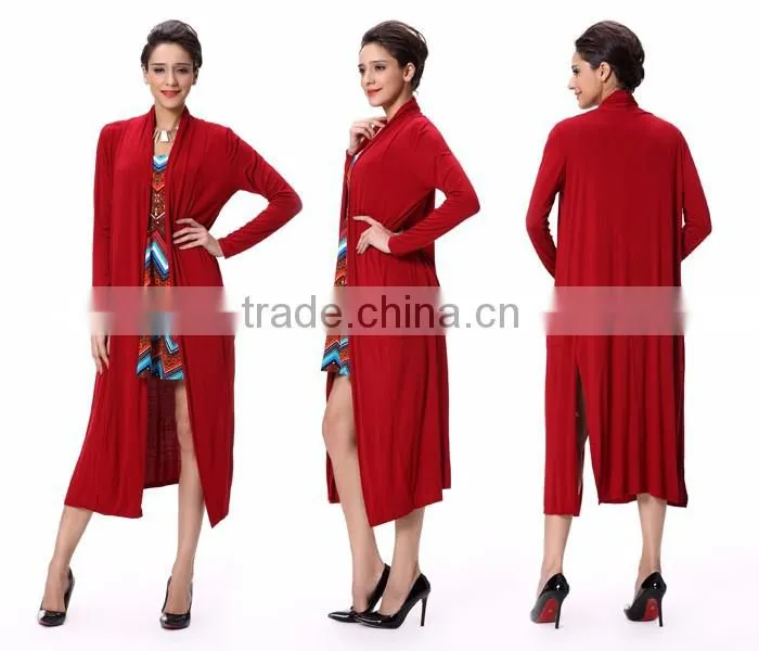 Fahion Side Vents Detail Long Sleeves Red Color Top For Girls
