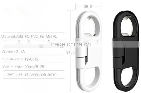 Wholesale usb data cable for samsung mobile phone/for iphone usb cable+bottle opener cable