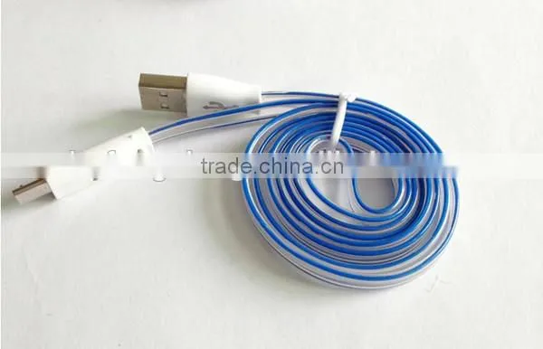 Noodle Flat Smile Face Micro USB Charger Cable with LED Light for Smartphone