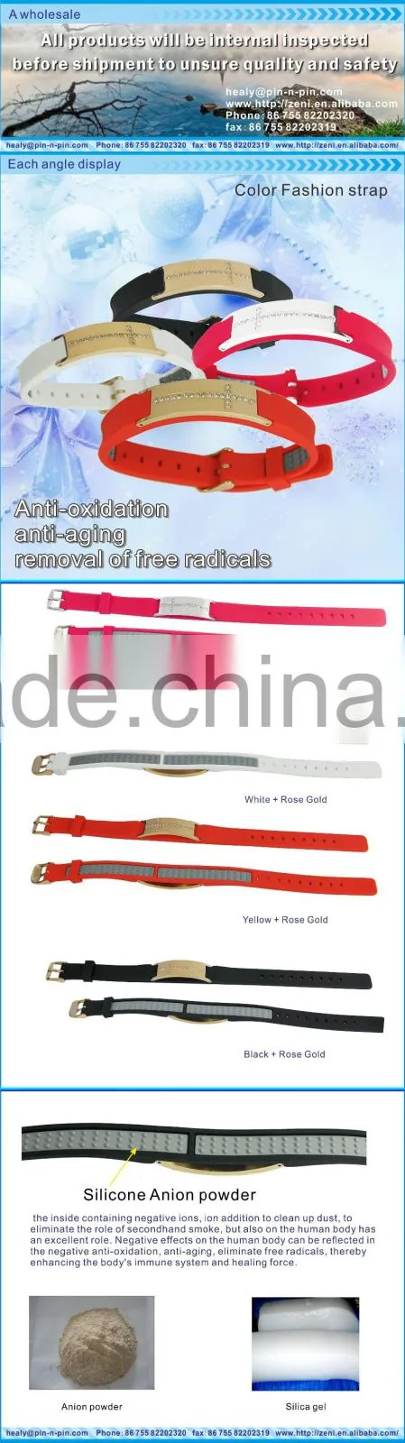 Good popular creative silicone 316L stainless steel energy bracelet