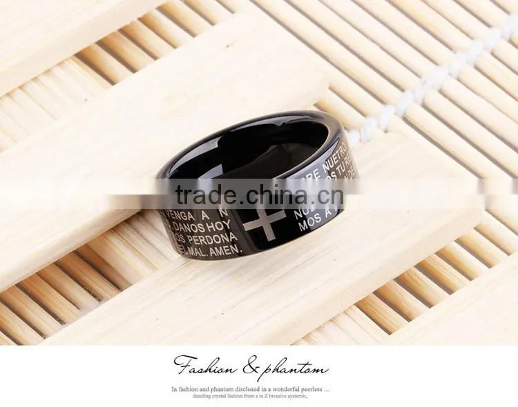 Fashion jewelry manufacturer china cross prayer tungsten carbide ring