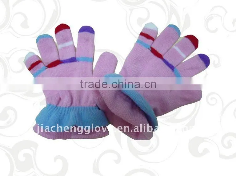 Colorful magic glove, 100% acrylic knitted glove, warm winter glove, Children size