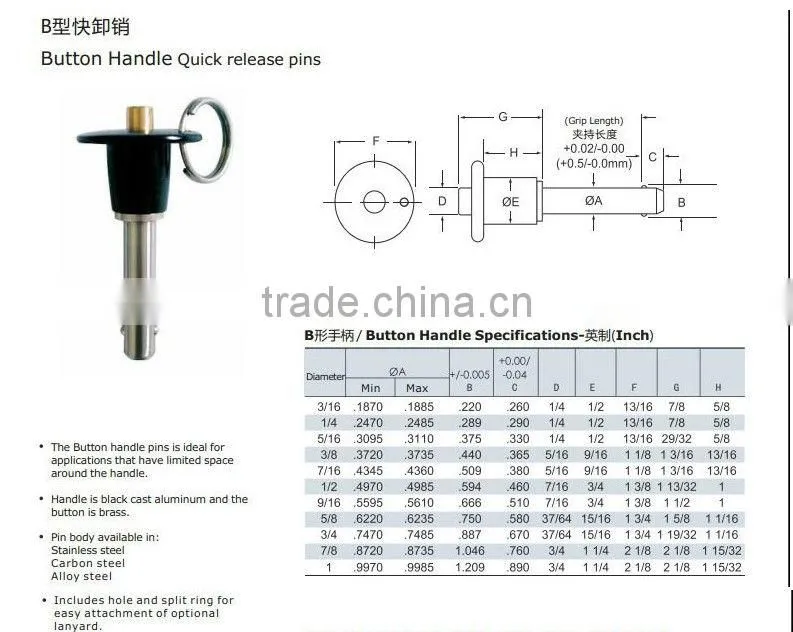 China factory high precision ball lock pins,stainless steel ball lock pins